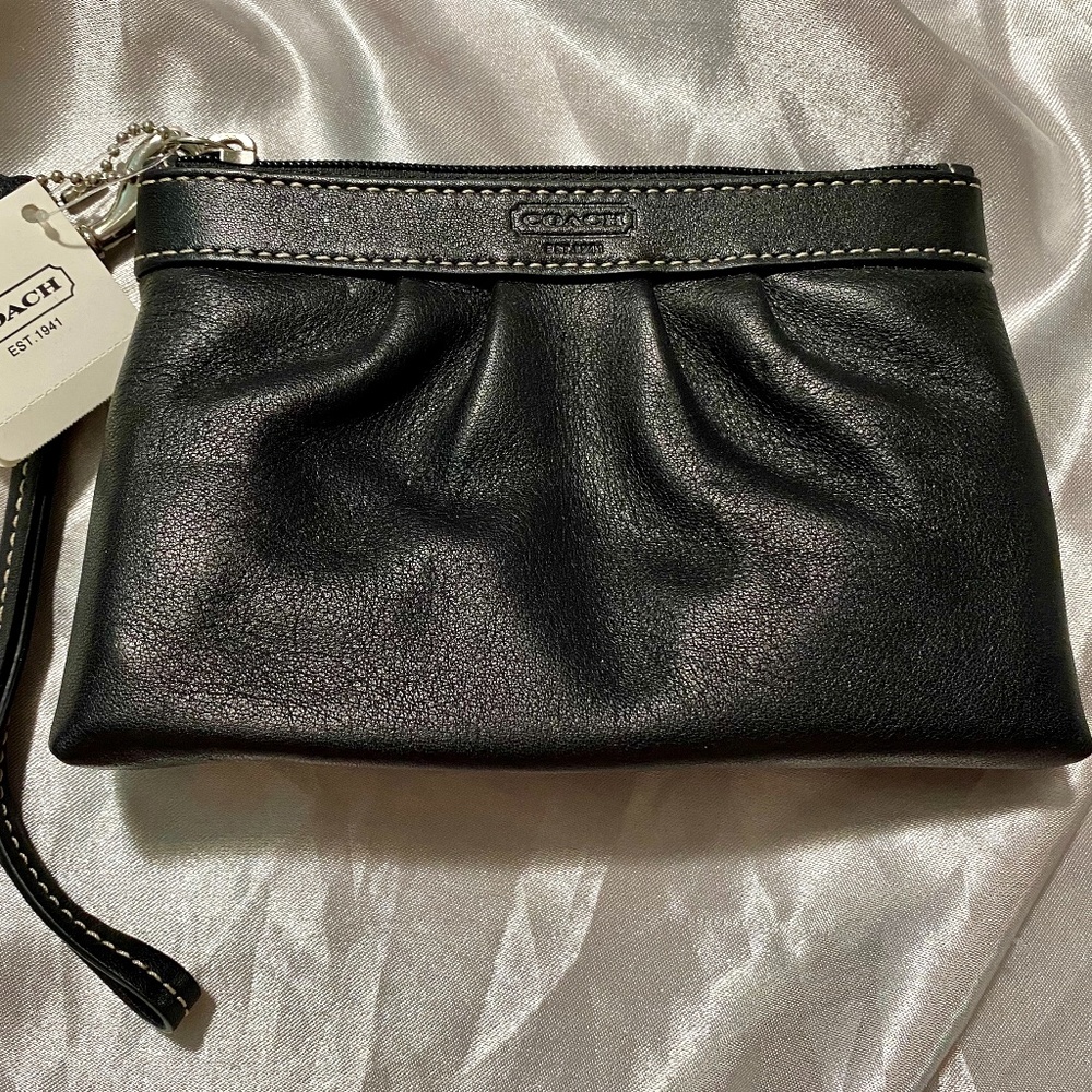 COACH Pleated Wristlet in Black Leather